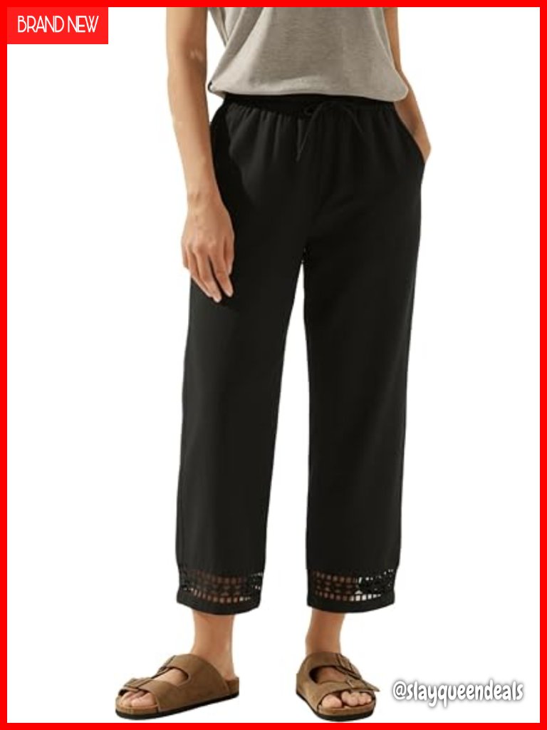 Women Casual Drawstring Elastic Waist Capri Pants With Pockets